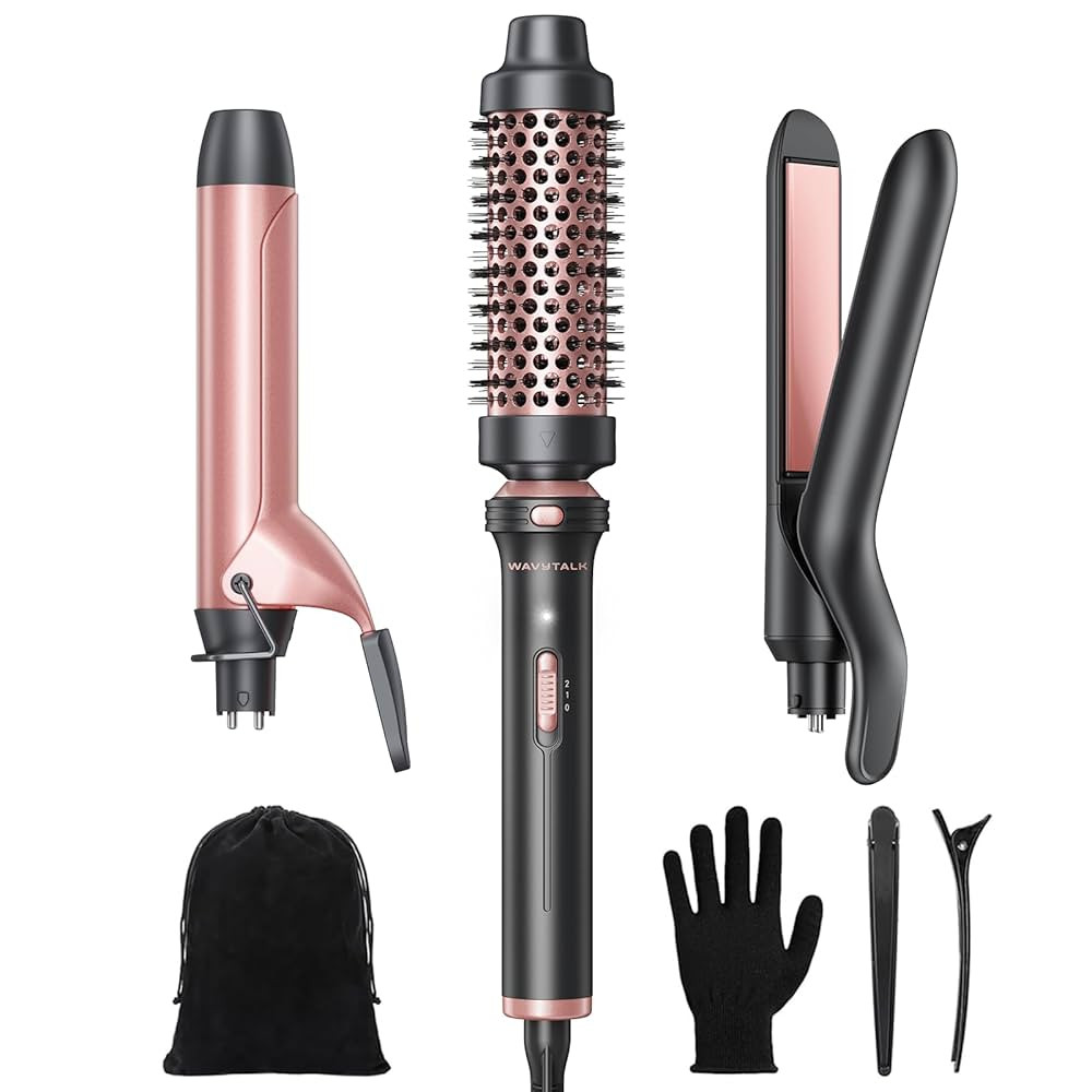 Wavytalk 3 in 1 Curling Wand Set, Multi Curl, Curling Iron Set with Heated Round Brush, Flat Iron... | Amazon (US)