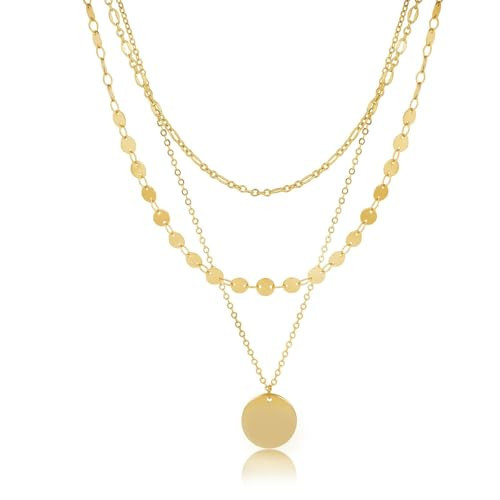 Sargetou Layered Gold Necklace for Women,14K Gold Plated Delicate Pendant Stacking Necklaces Chic Fashion Jewelry Gift | Amazon (US)