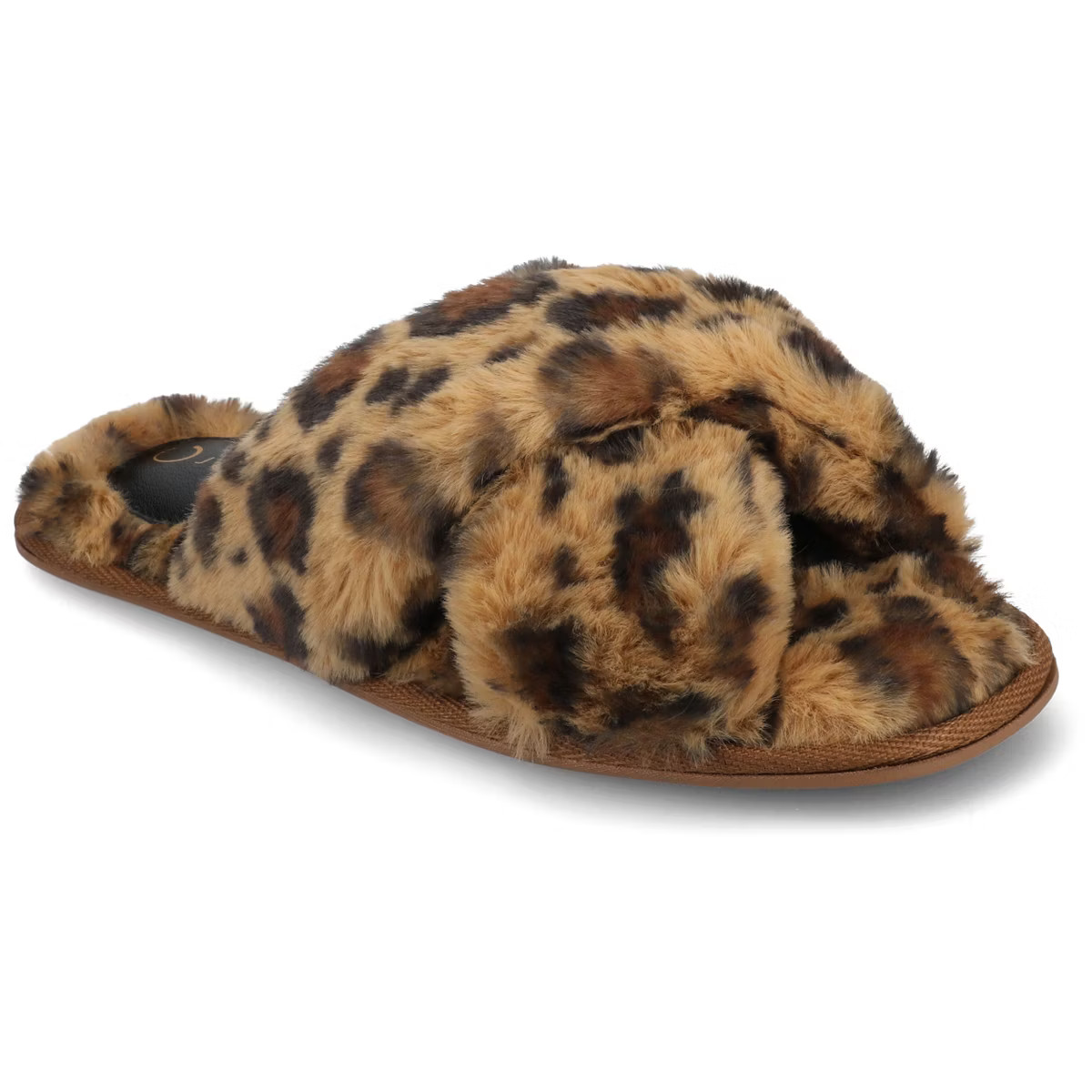 Journee Women's Veedia Soft Plush Open Toe Crisscross Strap Cushioned Slippers, Leopard M(7-8) | Target