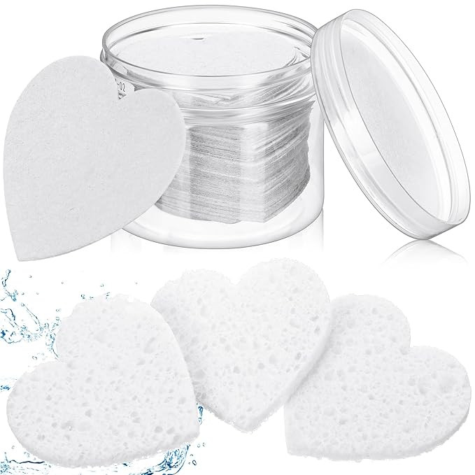 Nuenen 60 Pieces Facial Sponges with Container, Heart Shape Compressed Face Sponges Natural Clean... | Amazon (US)