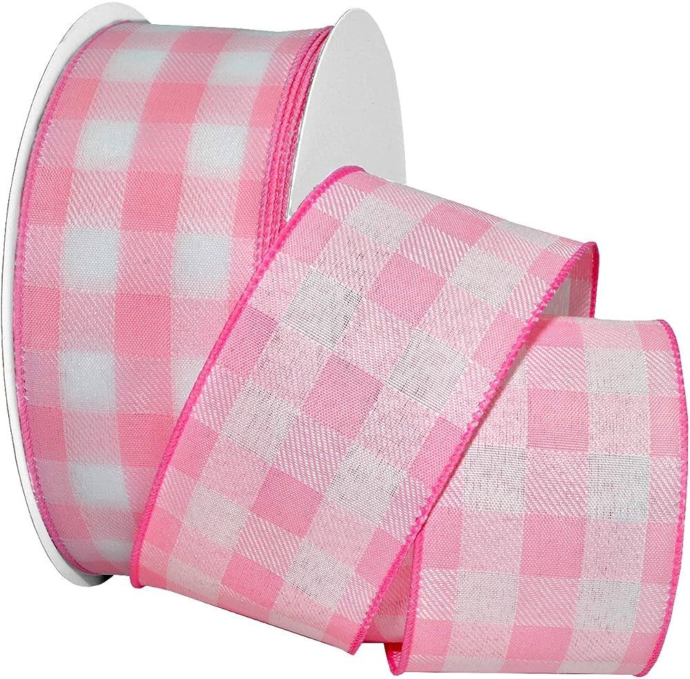 Morex Ribbon Gingham Style Ribbon, 2-1/2 inch by 50 yards, Light Pink | Amazon (US)