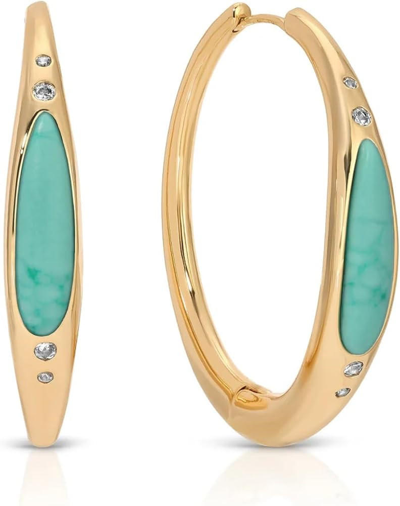 Ettika Turquoise Solstice Hoops. Gold Hoop Earrings for Women. 18K Gold Plated Medium Hoops. Fest... | Amazon (US)