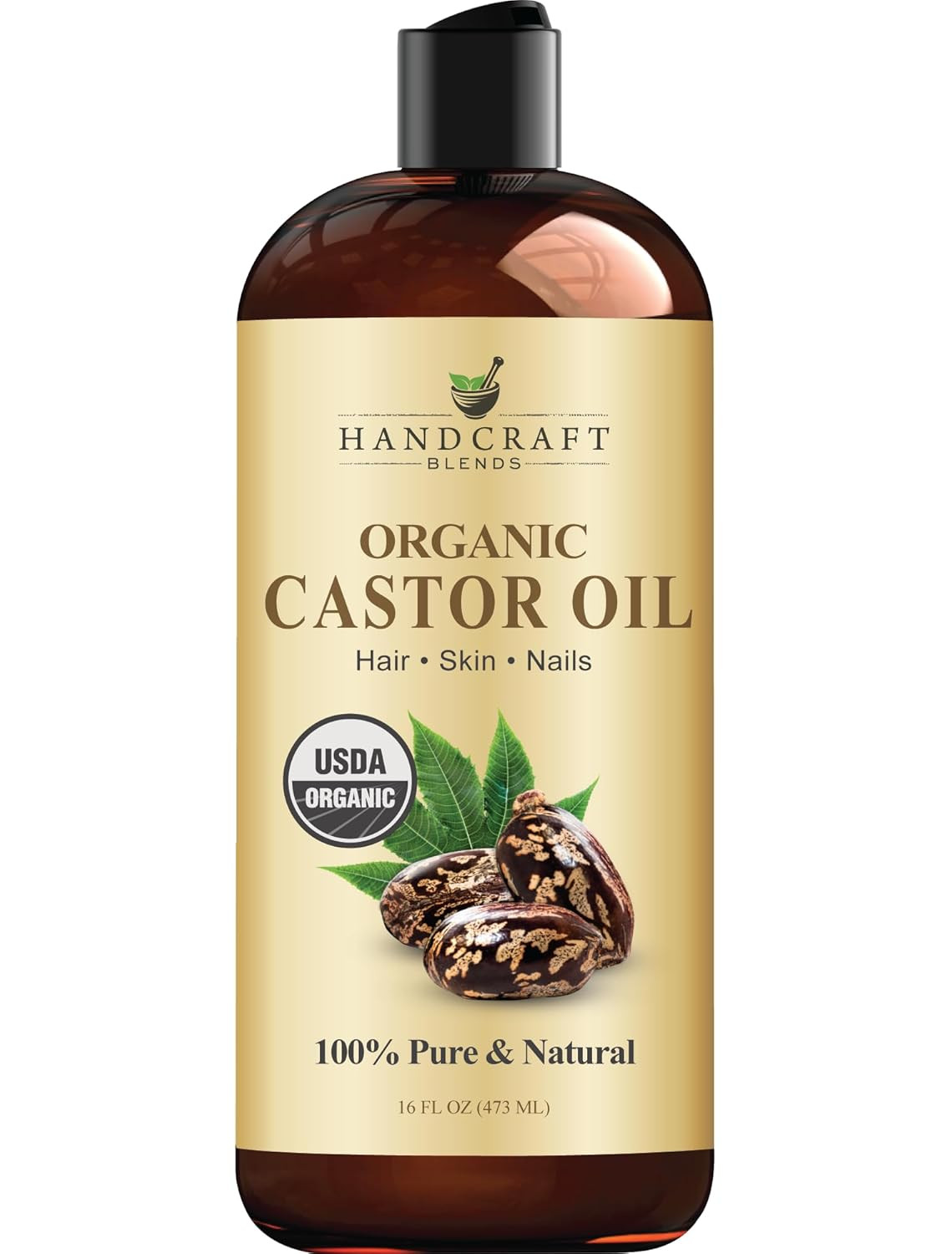 Handcraft Blends Organic Castor Oil - 16 Fl Oz - 100% Pure and Natural - Premium Grade Oil for Hair Growth, Eyelashes and Eyebrows - Carrier Oil - Hair and Body Oil - Expeller-Pressed and Hexane-Free | Amazon (US)