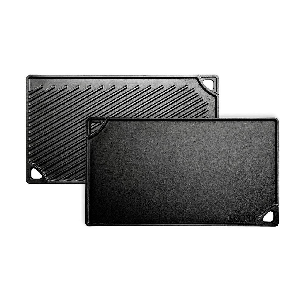 Double Play 16.75 in. Black Cast Iron Reversible Stovetop Griddle | The Home Depot