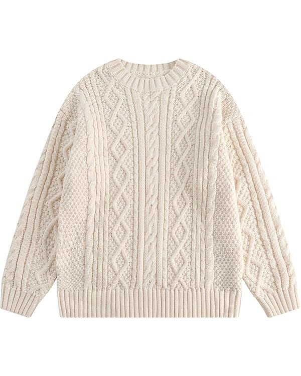 Vamtac Cable Knit Sweater Women Oversized Knitted Fall Long Sleeve Knit Beige Pullover Chunky Swe... | Amazon (US)