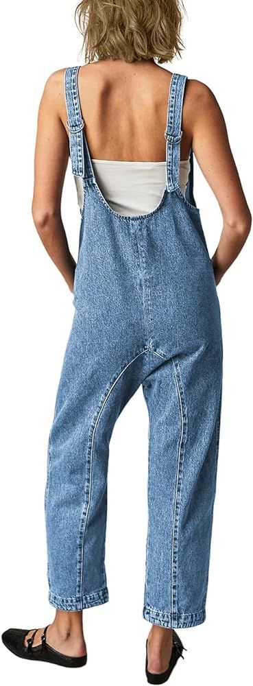 BUNSLOOM Women's High Roller Denim Overalls Casual Sleeveless Loose Baggy Jumpsuits Jeans Pants w... | Amazon (US)
