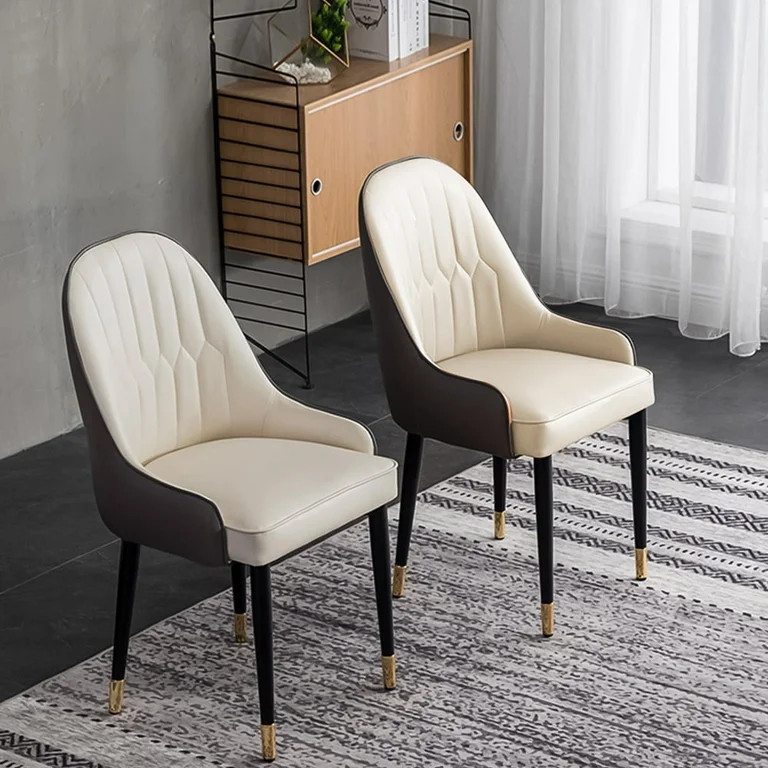 POVISON Modern Beige Dining Chair (Set of 2), with PU Leather and Iron Legs | Walmart (US)