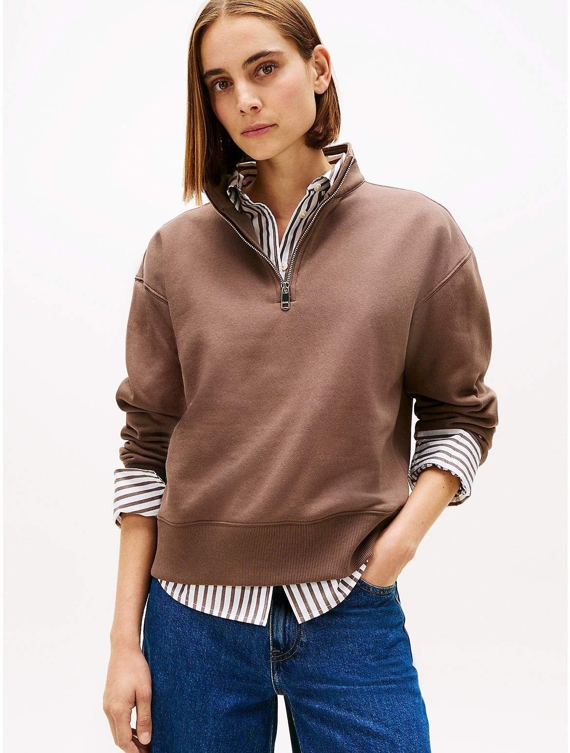 Tommy Hilfiger Women's Fleece Quarter-Zip Sweatshirt - Brown - S | Tommy Hilfiger (US)