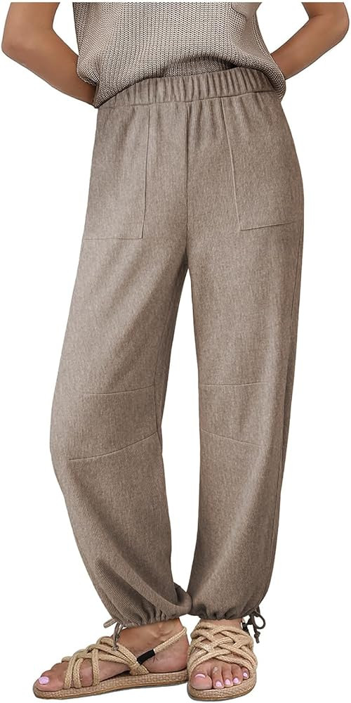 Dokotoo Womens Baggy Wide Leg Pants Drawstrings Cuffs Elastic Waisted Loose Palazzo Casual Harem ... | Amazon (US)