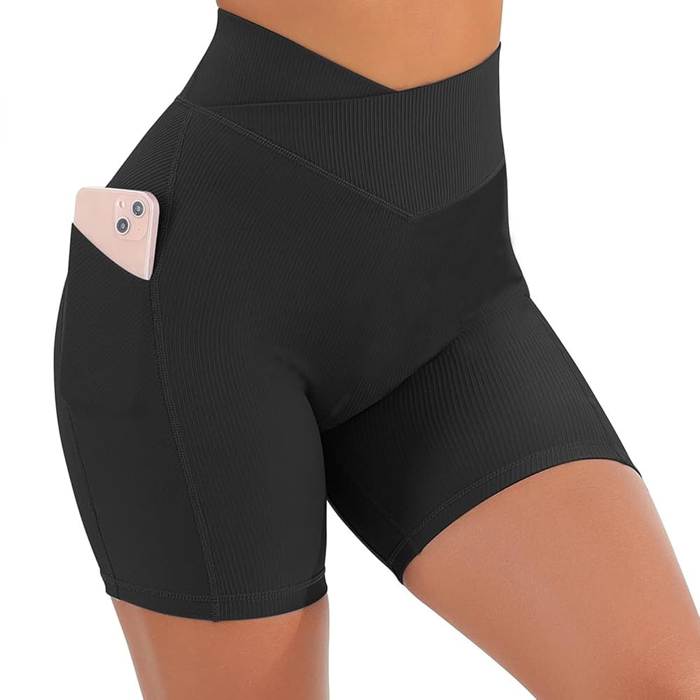 Yuerlian Women Seamless Booty Biker Shorts Cross Workout Shorts 5" High Waisted Shorts with Pocke... | Amazon (US)