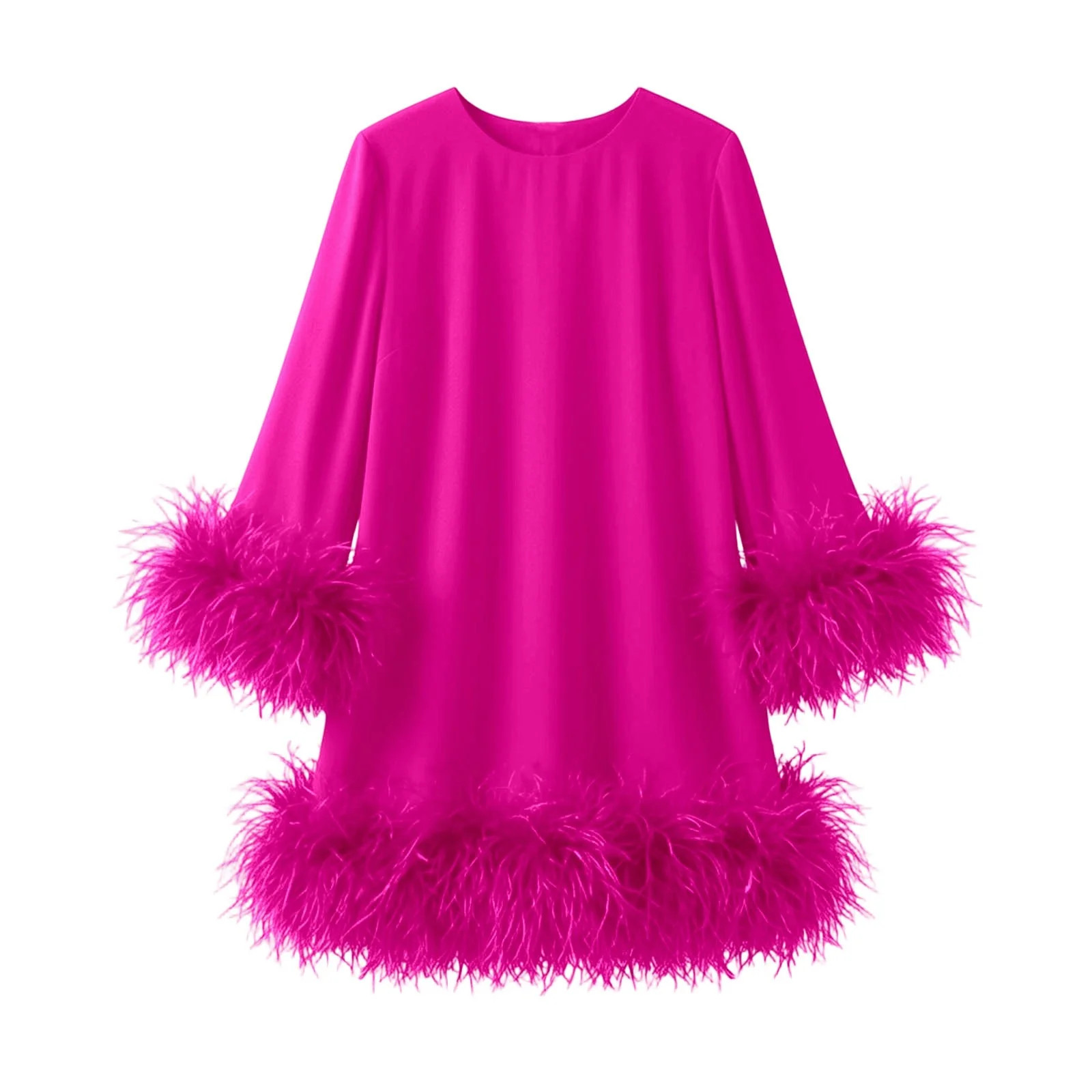 Womens Fringe Spring Dress Round Neck Fringe Sleeves Wedding Guest Dresses (Hot Pink L) | Walmart (US)