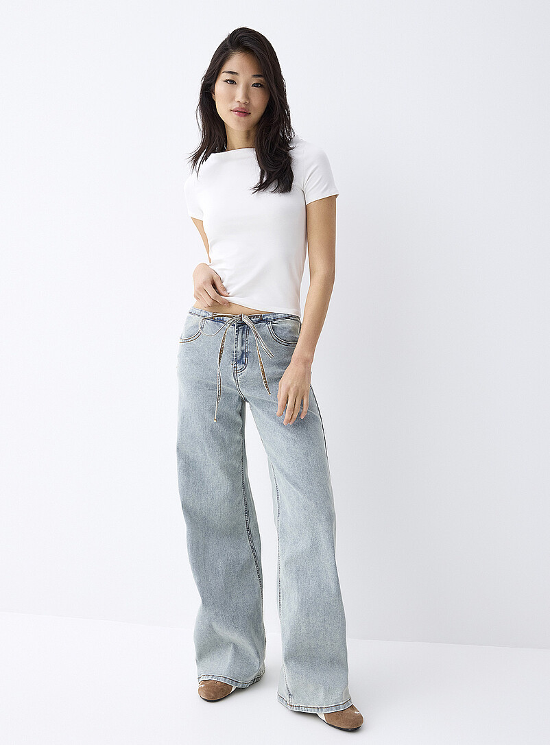 Lace-up waist wide-leg jean | Simons
