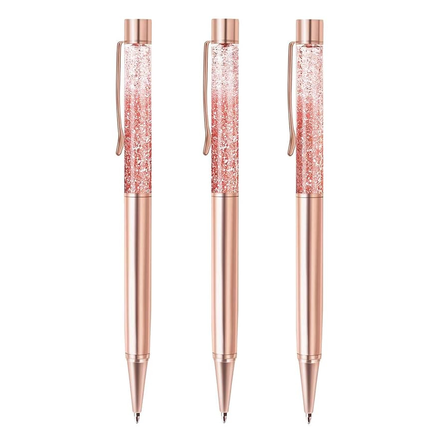 ZZTX 3 Pcs Rose Gold Ballpoint Pens Metal Pen Bling Dynamic Liquid Sand Pen Pretty Pens With Refi... | Amazon (US)