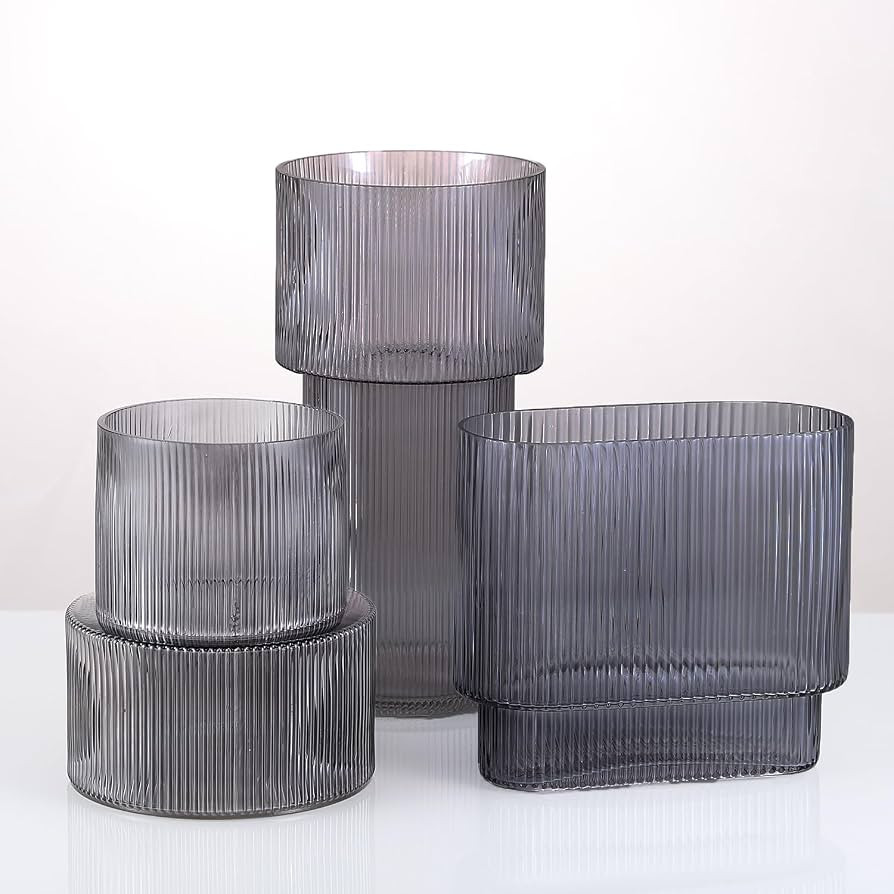 YANWE1 Ribbed Vase, Fluted Glass Vase, Black Glass Vase, Flower Vase, Vase for Centerpieces, Deco... | Amazon (US)