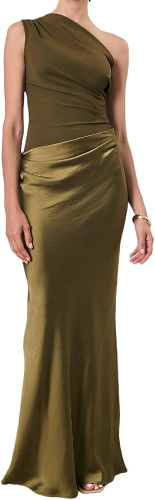 Women Summer Sexy One-Shoulder Sleeveless Dresses Bodycon Ruched Solid Color Prom Evening Party D... | Amazon (US)