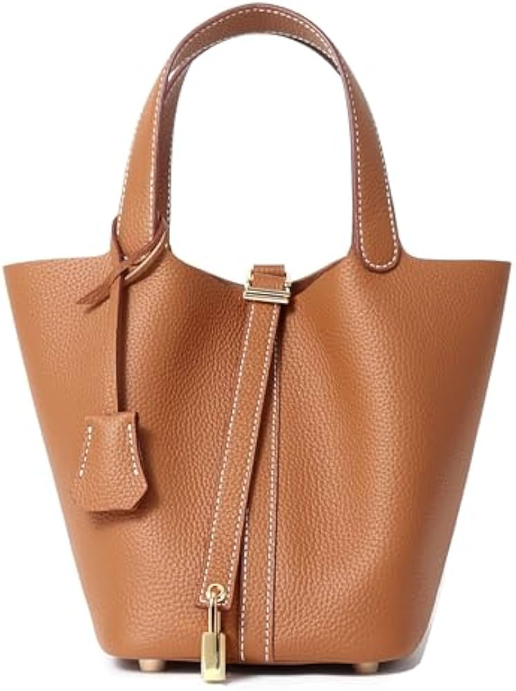 Women's Genuine Leather Soft Bucket Bags Stylish Lock Design Handbags Casual Satchel Ladies Daily... | Amazon (US)
