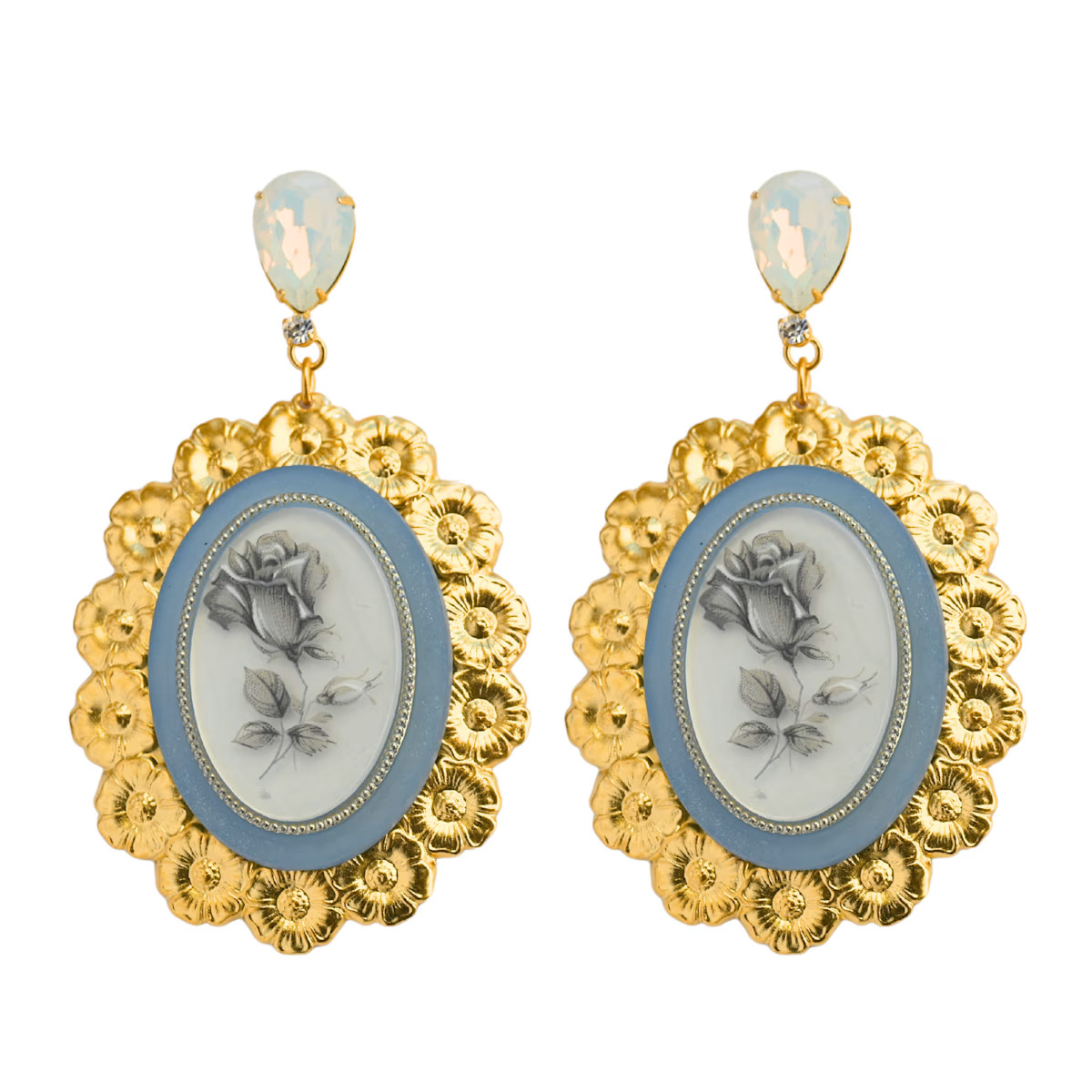 Large Blue Bouquet Vintage Cameo Earrings | Wolf & Badger
