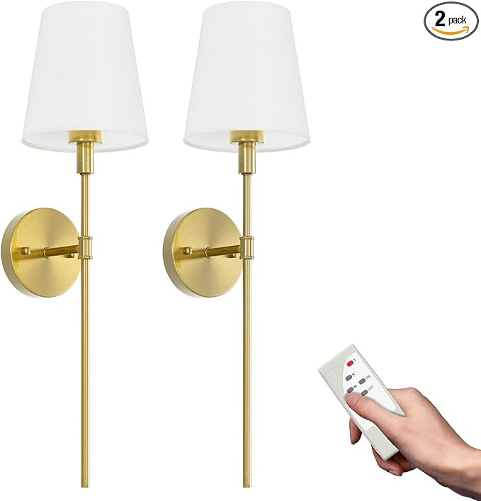 Aipsun Rechargeable Wall Sconce Set of 2, Battery Operated Wall Lights Brass Indoor Dimmable Wire... | Amazon (US)
