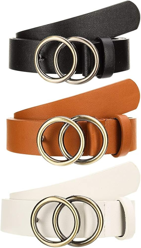 BKpearl 3 Pieces Fashion Women Skinny Leather Belts, 1.10″ Wide Faux Leather Waist Belt with Go... | Amazon (US)
