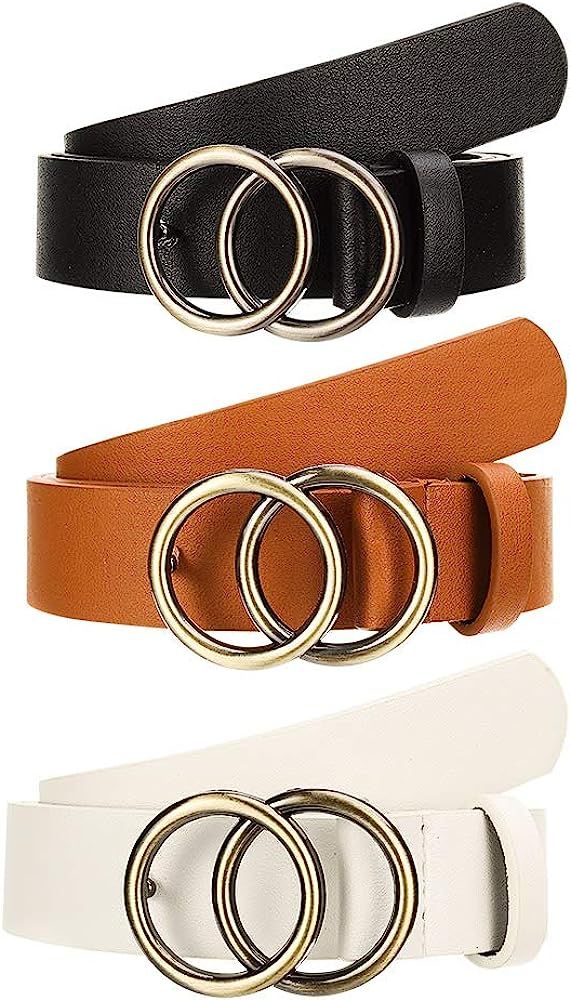 BKpearl 3 Pieces Fashion Women Skinny Leather Belts, 1.10″ Wide Faux Leather Waist Belt with Go... | Amazon (US)