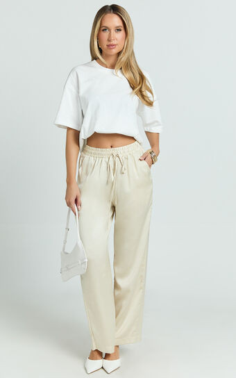 Jinky Pants - Satin Drawstring Pants in Off White | Showpo (US, UK & Europe)