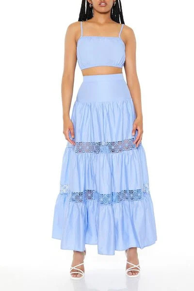 Cropped Cami & Lace Maxi Skirt Set | Forever 21