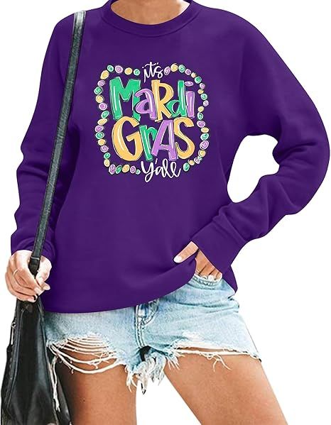 FAYALEQ Mardi Gras Sweatshirt for Women Carnival Outfit Shirt Parade Costume Shirt Funny Holiday ... | Amazon (US)