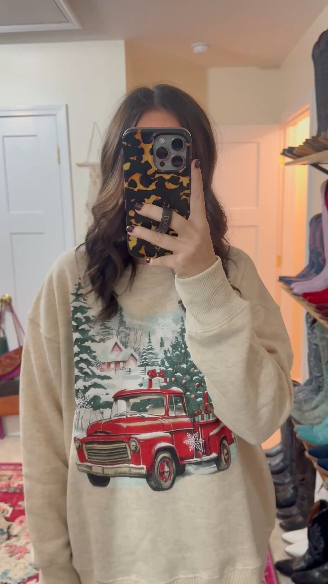 Christmas sweatshirt - Walmart finds under $20 - wearing In the medium winter outfit 

#LTKFindsUnder50 #LTKHoliday #LTKStyleTip