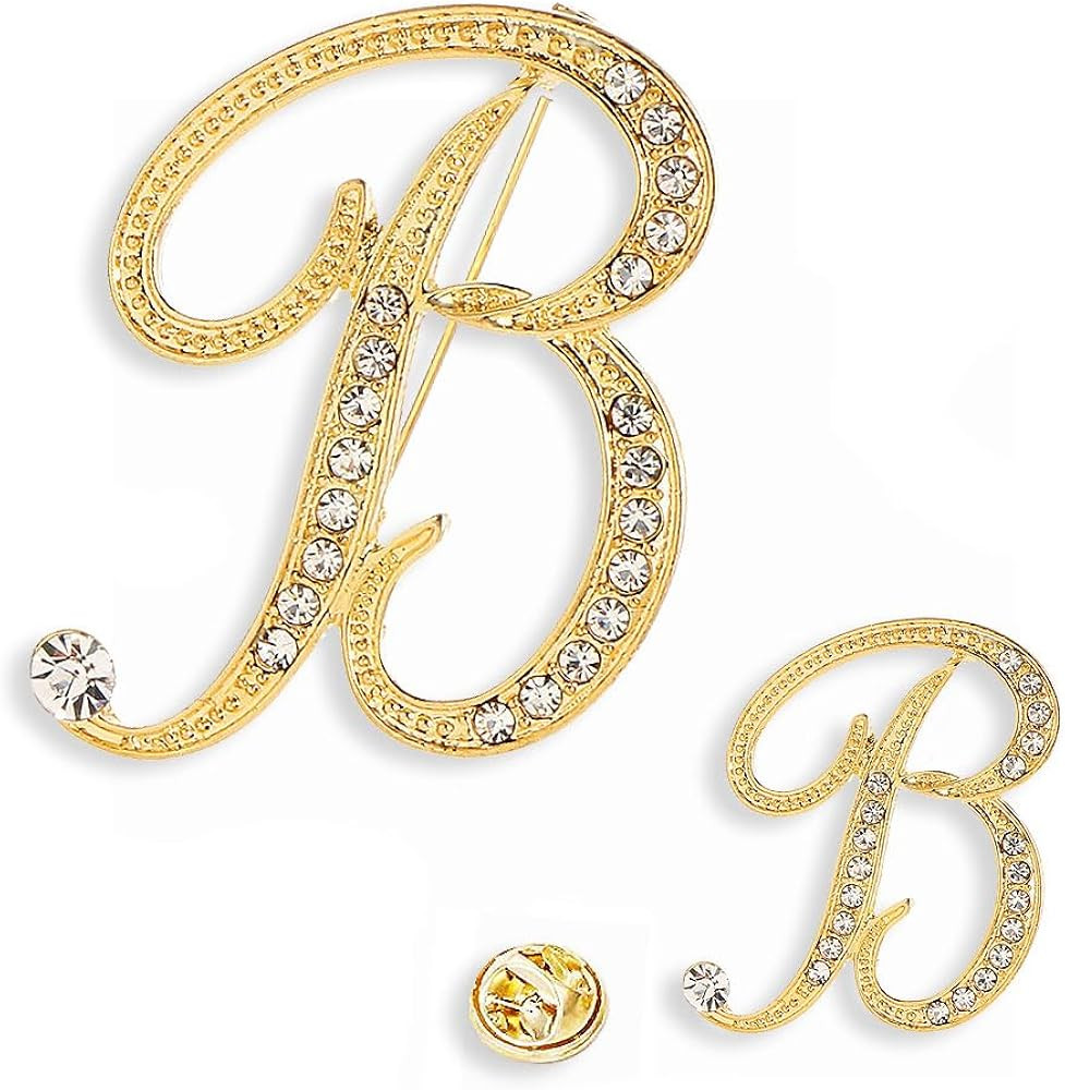 SINNKYA-Z Woman’s 26 Letter Initial Brooch Pins, Gold Clear Crystal Rhinestone Breastpins Lette... | Amazon (US)