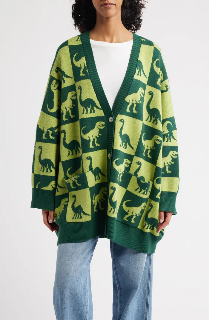 Dino Drama Oversize Jacquard Cardigan | Nordstrom