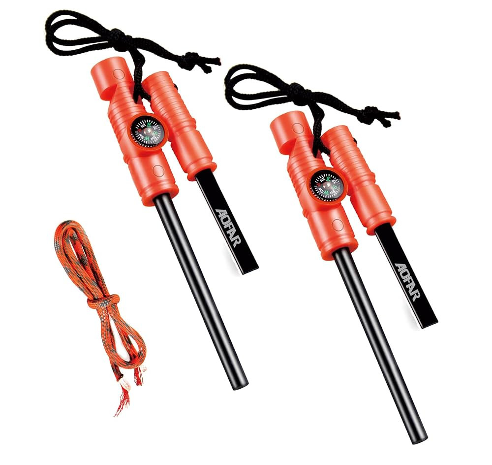 AOFAR Fire Starter AF-381/AF-381plus Fire Steel with Paracord and Whistle for Camping, Hiking, Hu... | Amazon (US)