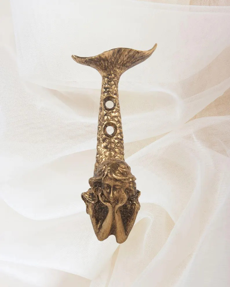 Mermaid Metal Wall Hook, Gold Hardware Hook, Vintage Style Home Decor, Mermaidcore Wall Accent, W... | Etsy (Global)