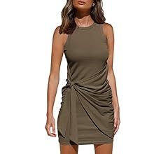 LILLUSORY Women's Summer Casual Sleeveless Tank Dress 2021 Crewneck Bodycon Ruched Tie Waist Mini... | Amazon (US)