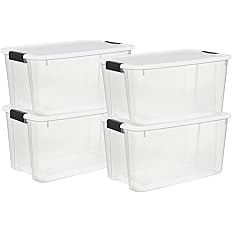 Sterilite 4 Pack Ultra Latching Box, Storage Bins with Lids, Clear Plastic, 70 Quart - Heavy-Duty... | Amazon (US)