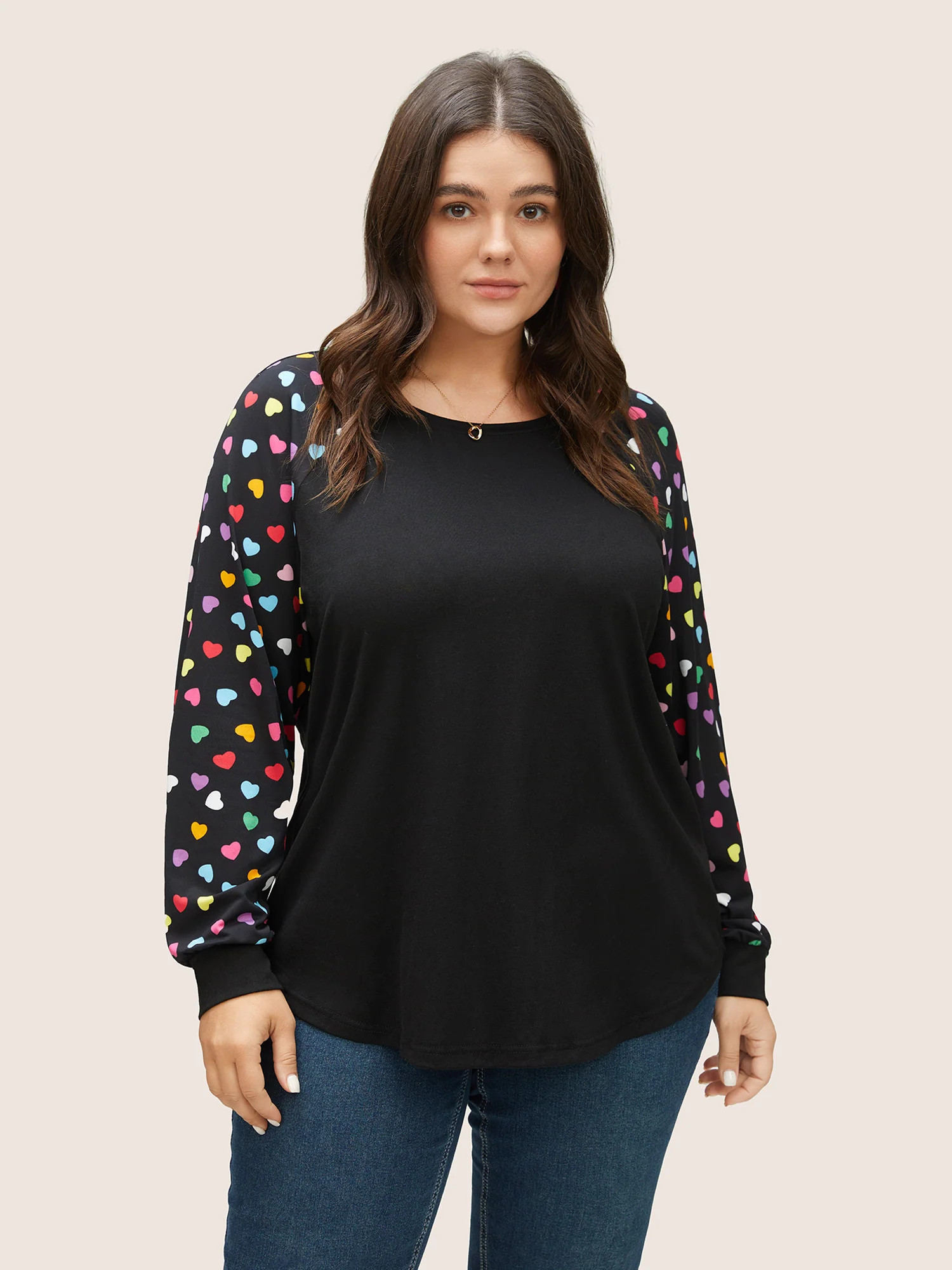 Colour Heart Print Raglan Sleeve T-shirt | Bloomchic