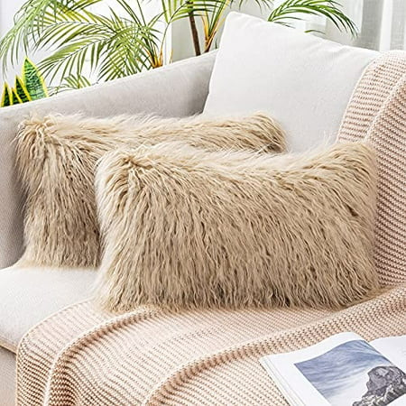 MIULEE Pack of 2 Decorative Throw Pillow Covers Faux Fur Fluffy New Luxury Series Style Cases Lumbar | Walmart (US)