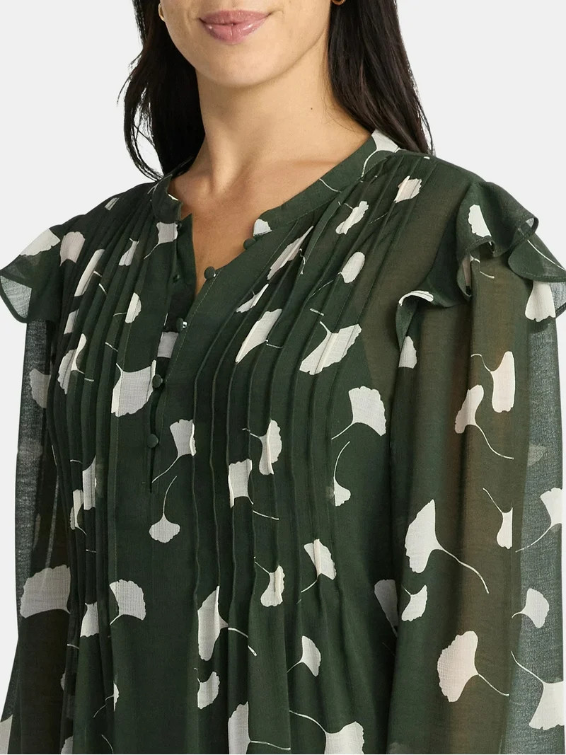 Time and Tru Women's Pintuck Mini Dress with Long Sleeves, Sizes XS-XXXL | Walmart (US)