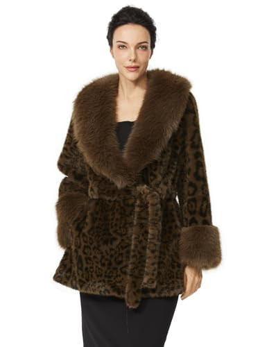 BEAUZSUZSANA Women’s Faux Fur Leopard Print Coat with Belt Winter Plush Fur Jacket with Faux Fur Collar & Cuffs Pockets (Leopard,M) | Amazon (US)