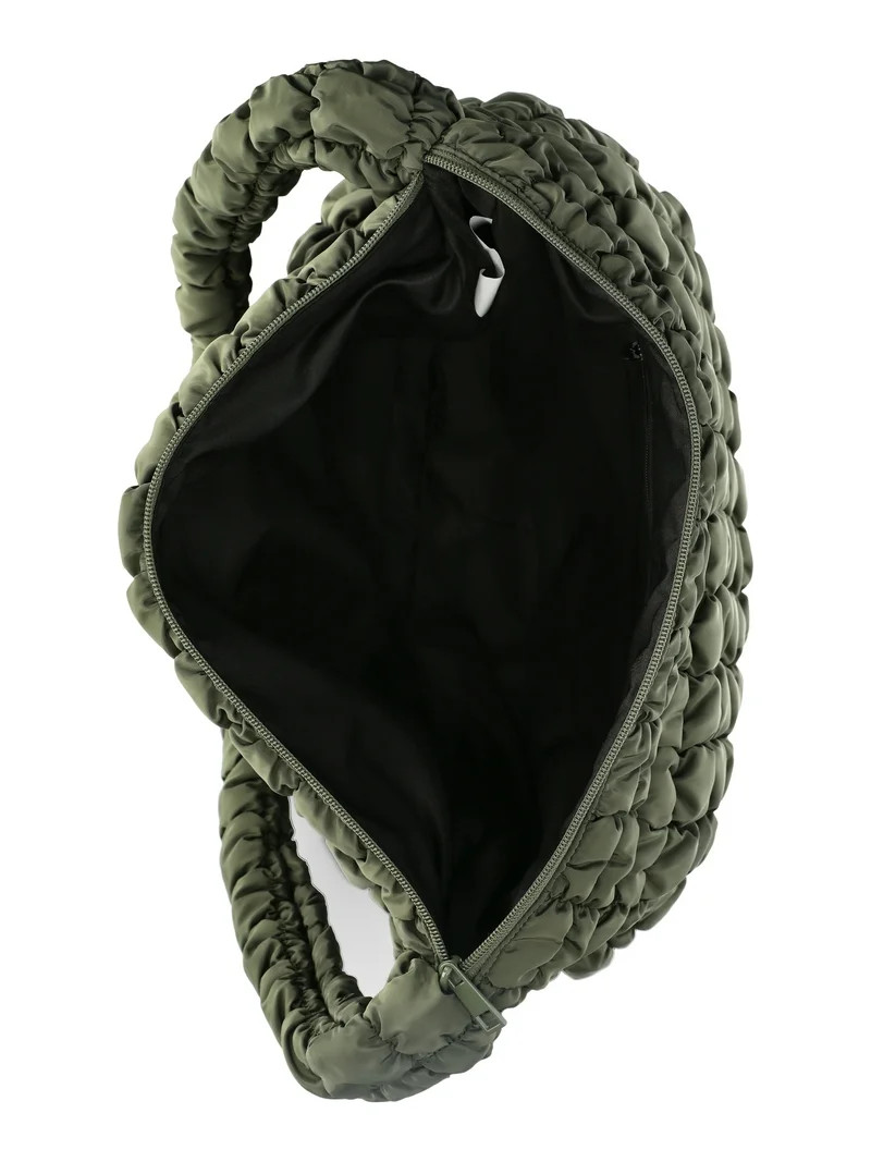 No Boundaries Women's Quilted Puffer Oversized Shoulder Hobo Bag, Olive | Walmart (US)