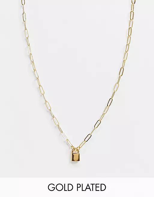 ASOS DESIGN 14k gold plate necklace with mini padlock | ASOS (Global)