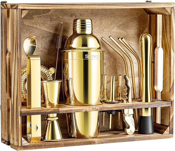 Soing 16-Piece Bartender Kit,Bar Tools Set With Wooden Stand,Perfect Cocktail Shaker Set,Home Bar... | Amazon (US)