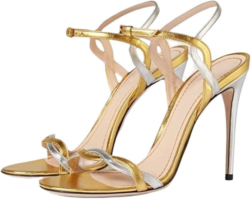 High Heels For Women Women's Gold and Silver Stiletto Sandals Stylish Front and Back Strap Summer... | Amazon (US)