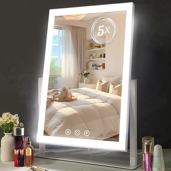 Lighted Makeup Mirror, Hollywood Vanity Mirror with 5X Magnification Mirror, 360°Rotation Touch ... | Amazon (US)