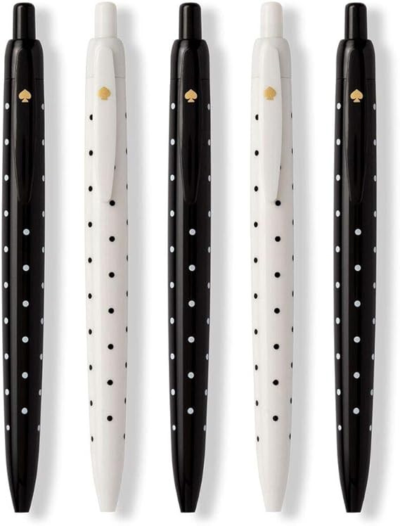 Kate Spade New York Black Ink Pen Set of 5, Polka Dot Retractable Pens, Cute Plastic Click Pens, ... | Amazon (US)