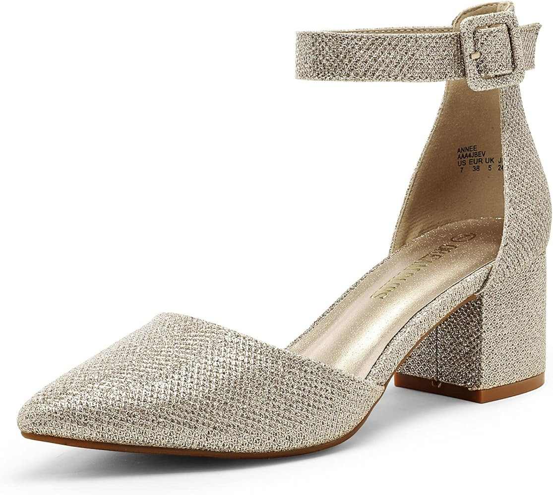 DREAM PAIRS ANNEE Pointed Toe Low Chunky Heels Pump Shoes | Amazon (US)