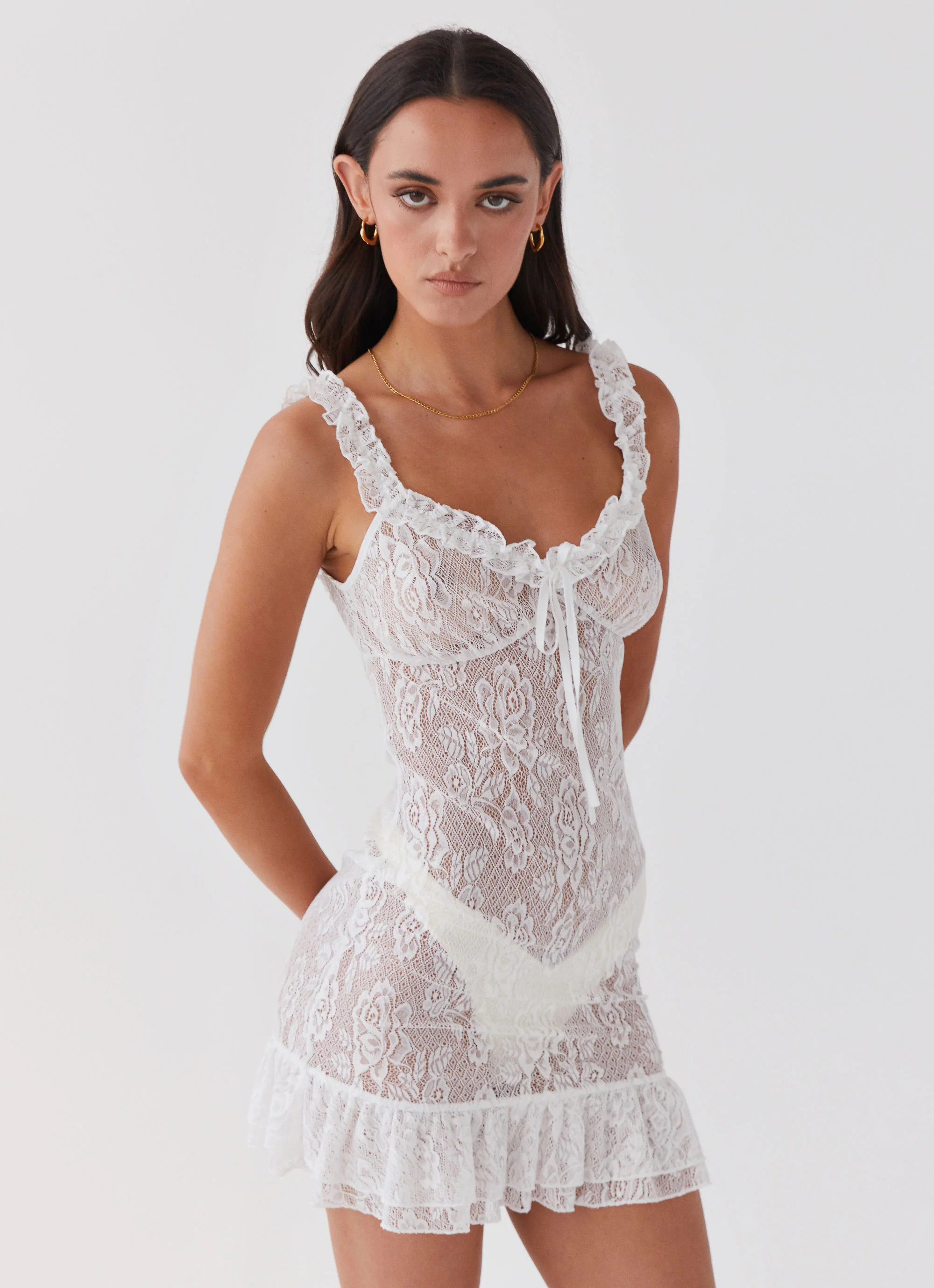 Love Lies Lace Mini Dress - Snow | Peppermayo (Global)