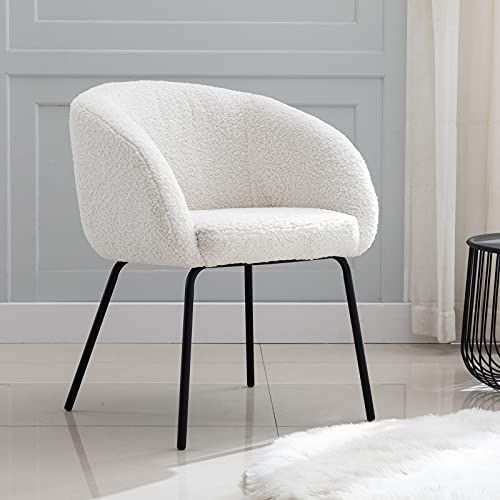 DUOMAY Modern Faux Fur White Barrel Dining Chair, Upholstered Accent Side Chair Makeup Vanity Cha... | Amazon (US)