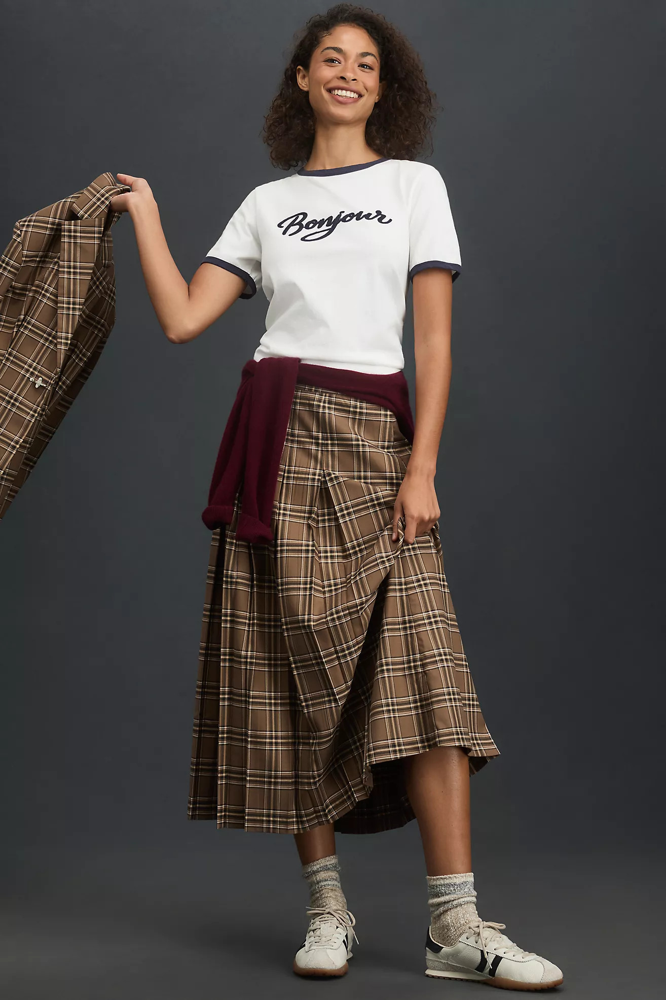 Rowing Blazers Plaid Pleated Midi Skirt | Anthropologie (US)