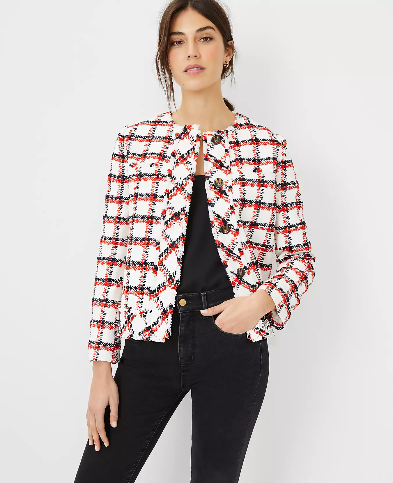 Plaid Fringe Tweed Jacket | Ann Taylor (US)