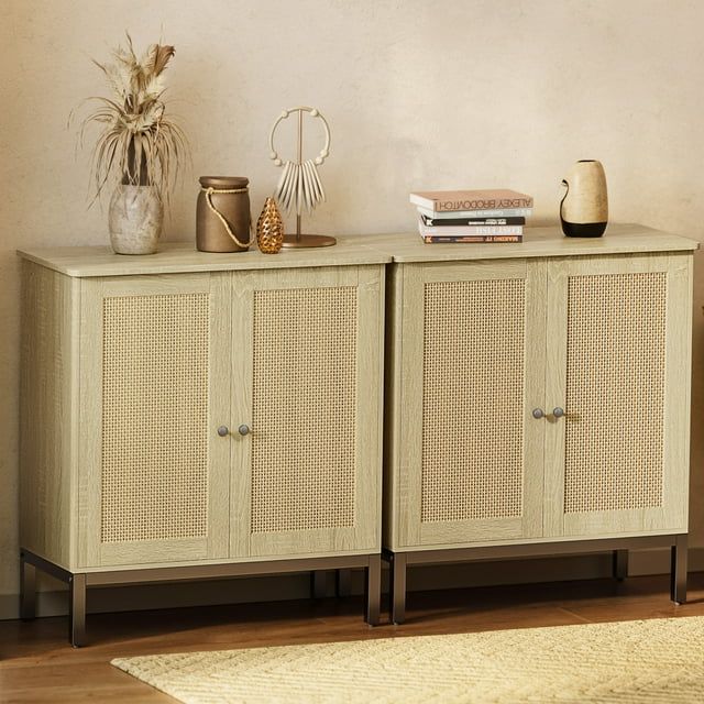 Buffet Storage Cabinet with Rattan Doors,Rattan Sideboard Set of 2, Kitchen Storage Cabinet,Natur... | Walmart (US)